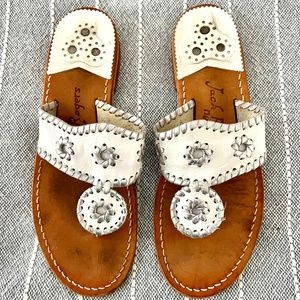 Jack Rogers Classic Flats in White with Silver Whipstitch - Size 8